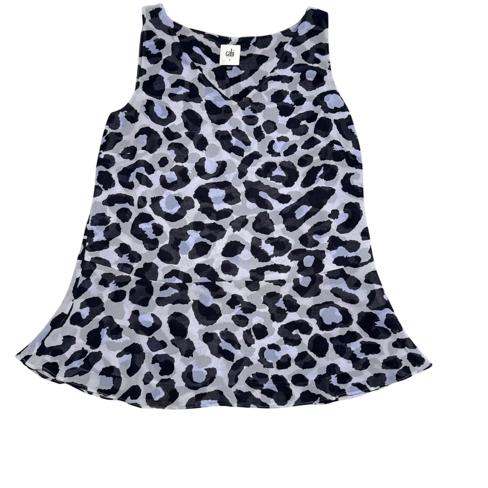 Cabi Leopard Print Sleeveless‎ Blouse Peplum Hem Women's Small